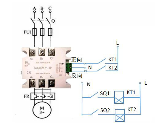 無(wú)觸點(diǎn)正反轉(zhuǎn)接觸器(T44AKM)控制電路接線圖
